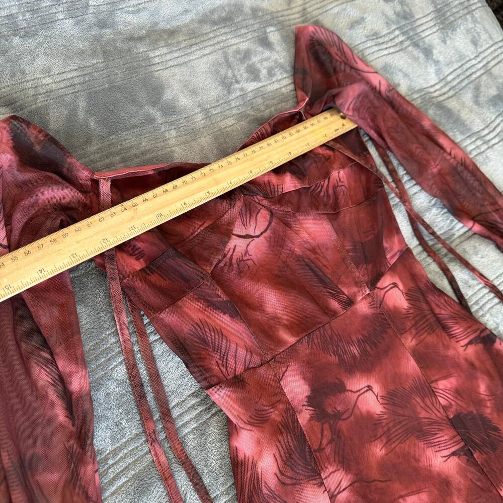 Cider Red Mesh Long Bell Sleeved Off The Shoulder Mini Dress Women's XS - Picture 9 of 11